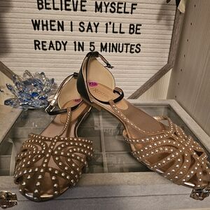 Restricted Tan Sandals with Silver Studs